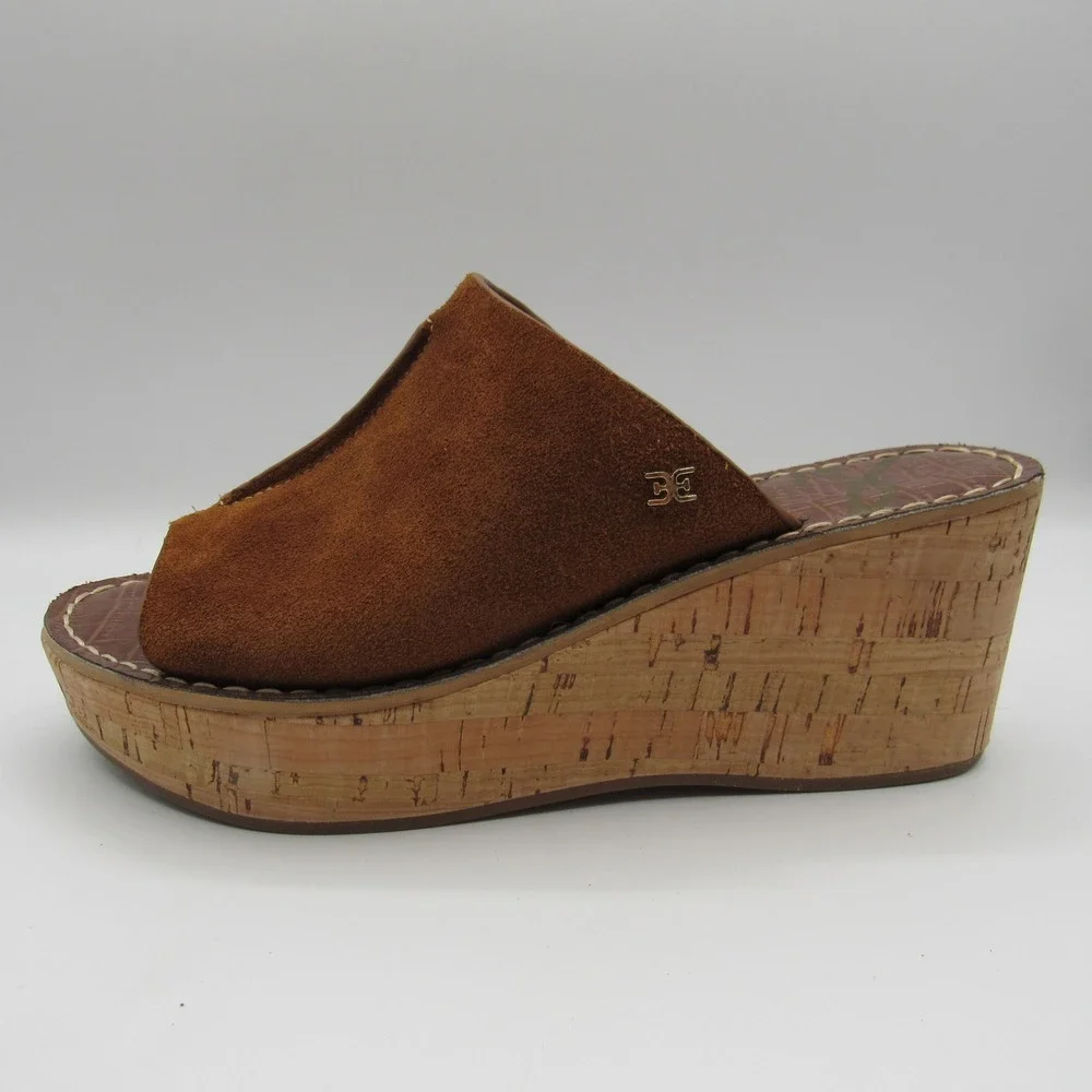 Sam Edelman Ranger Wedge Sandals Women's 6.5M Brown Suede Cork Platform